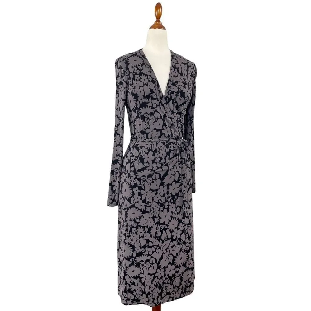 Boden Soft Jersey Long Sleeve Wrap Dress Purple Grey Size 6 Long - Picture 1 of 8